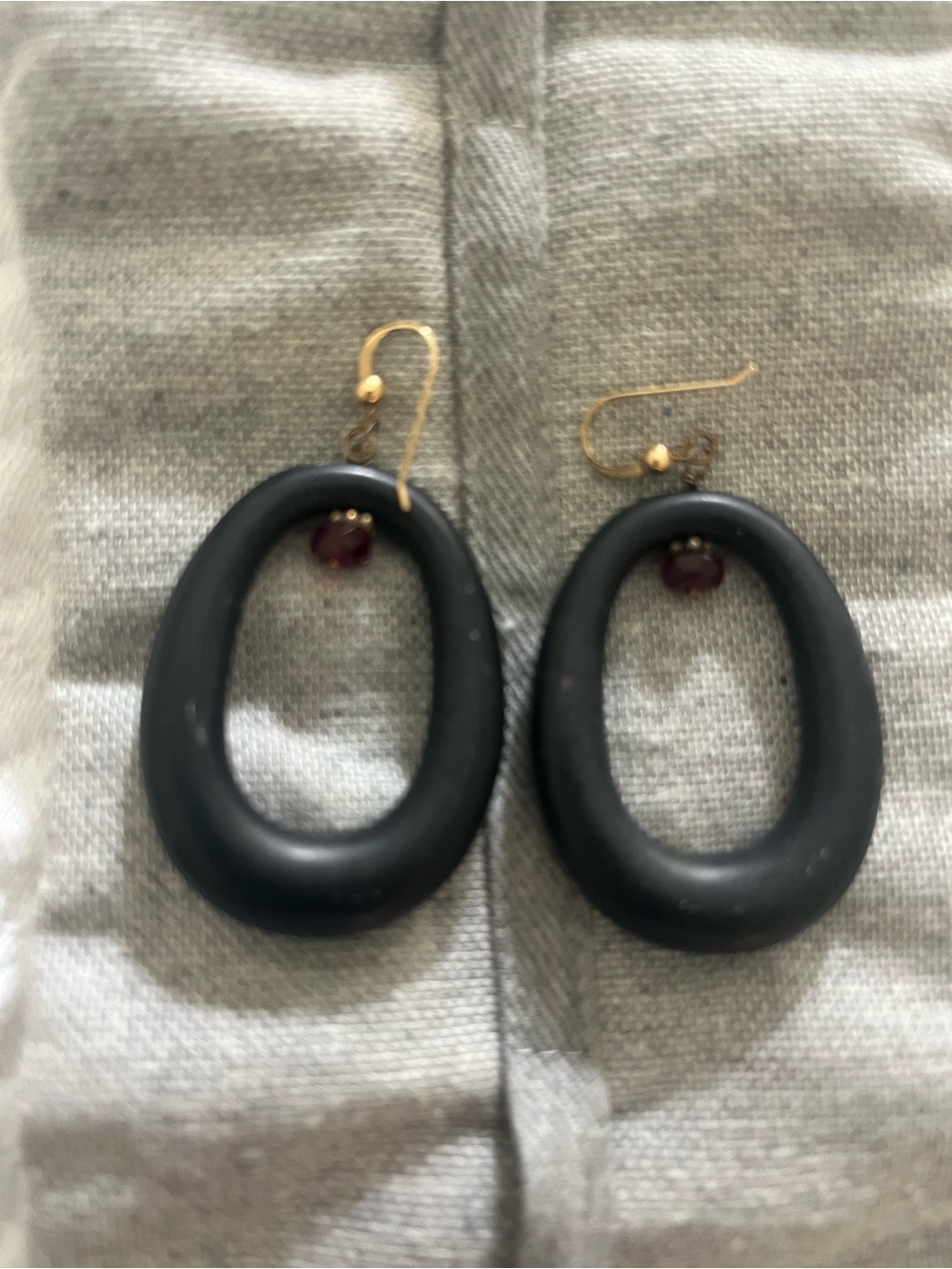 Ashley Pittman Black Horn Oval Drop Earrings with Garnet Bead Gold Hooks